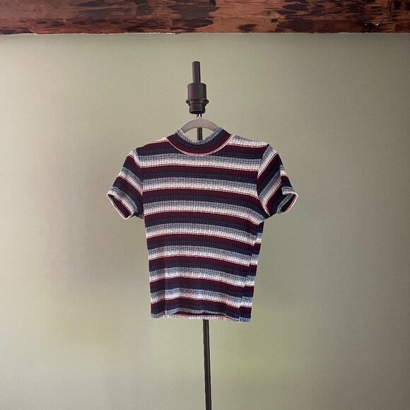 Vintage Mock Neck Striped Tee - Picture 1 of 6